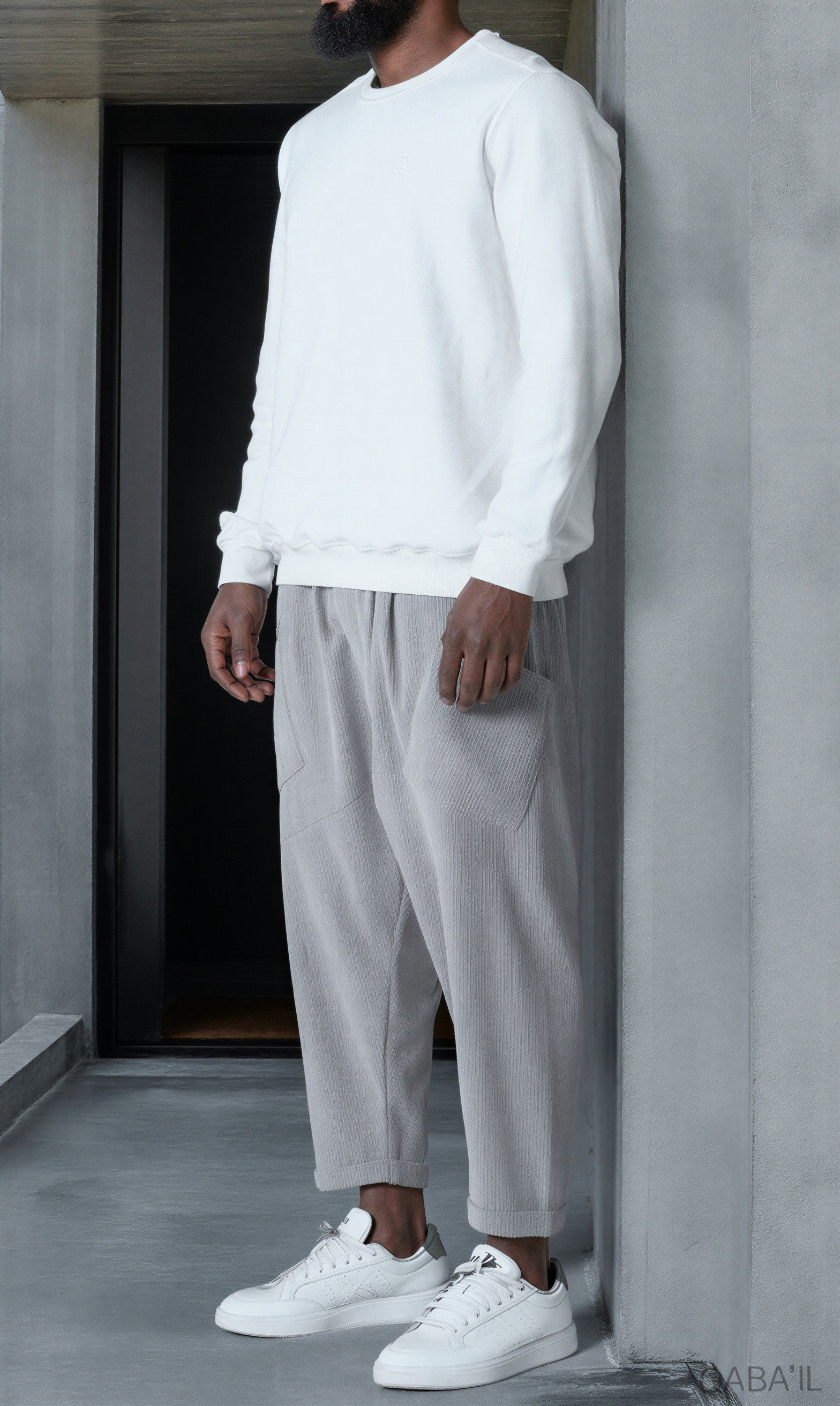 QL Sarouel Design Kadife en Gris Clair