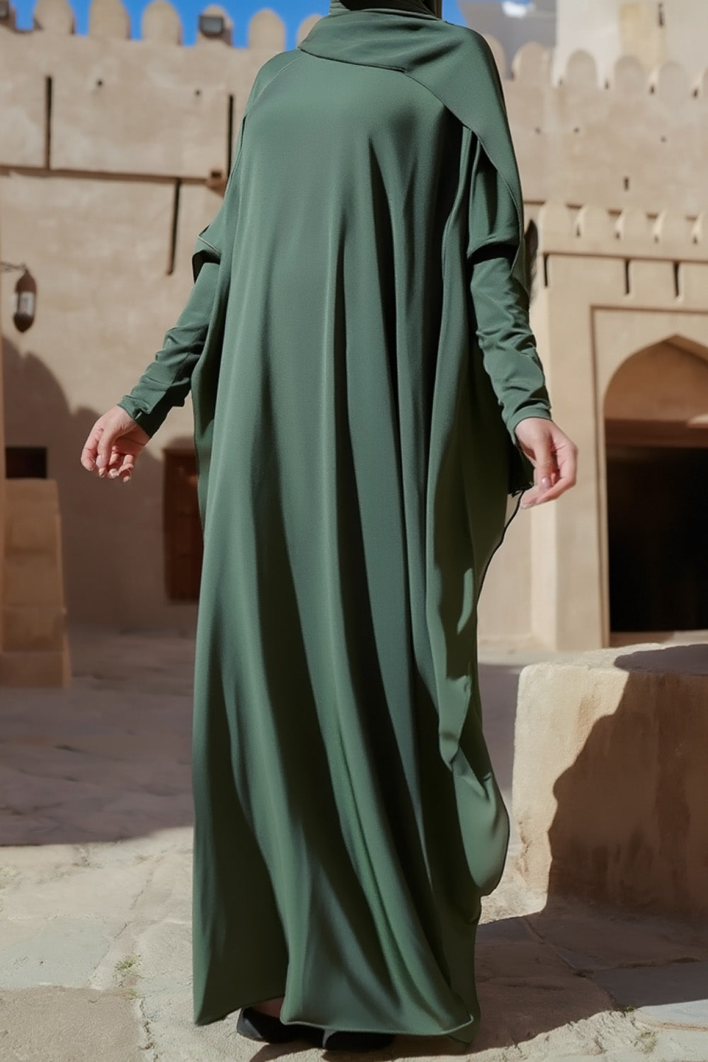 SB Abaya Demi-papillon Jersey Premium en Vert bouteille