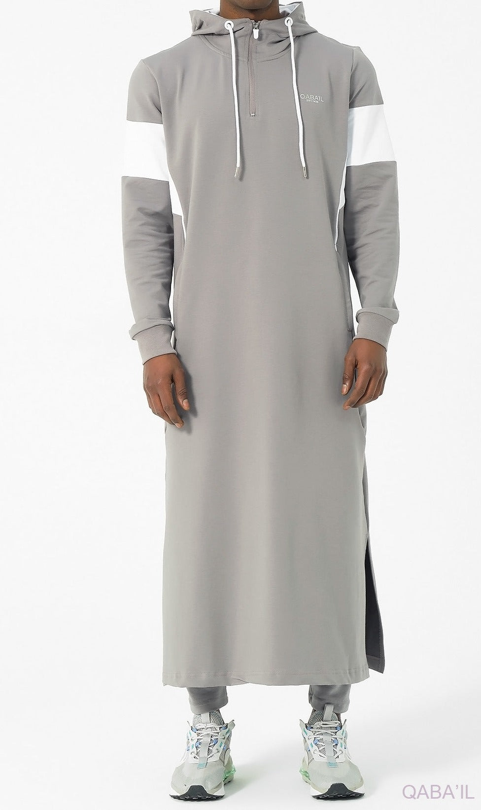 Muslim Men's Two-tone Long Thobe Kamees Unik R24 QL Grey