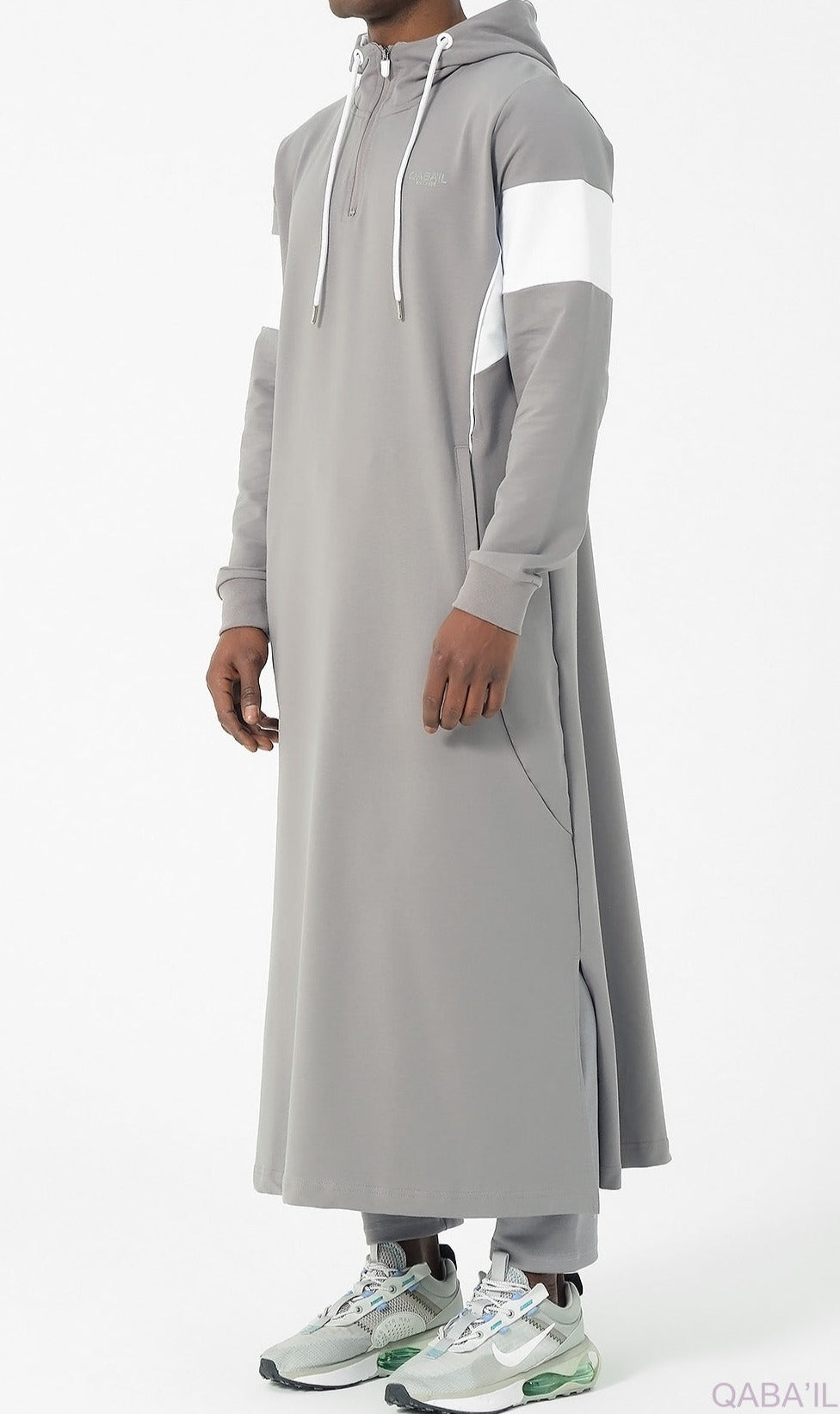 Muslim Men's Two-tone Long Thobe Kamees Unik R24 QL Grey