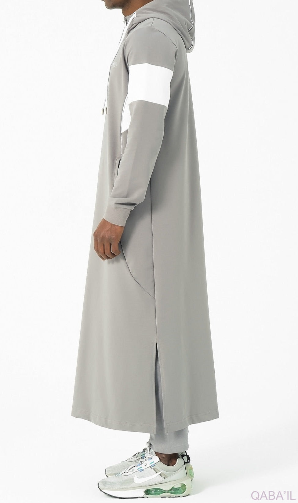 Muslim Men's Two-tone Long Thobe Kamees Unik R24 QL Grey