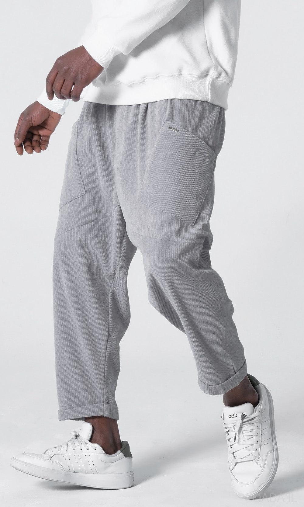 QL Sarouel Design Kadife en Gris Clair