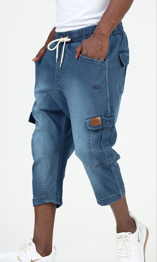  QL Pantacourt Cargo Jeans in Light Blue - QABA'IL,