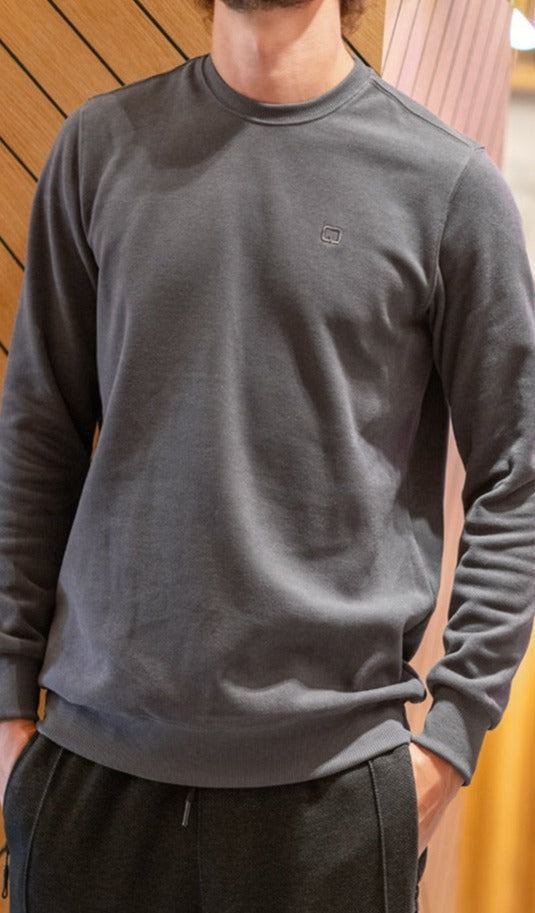 QABA’IL Sweatshirt met ronde hals en lange pasvorm in donkergrijs