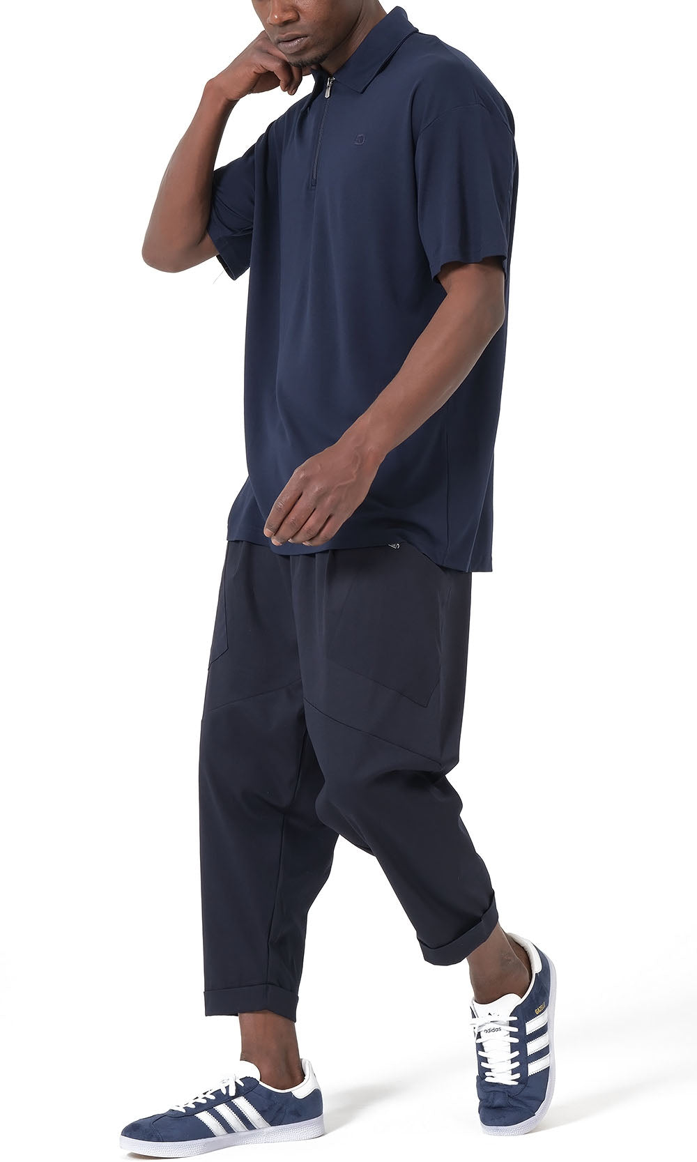 QL Oversized Zip Jersey Polo in Navy