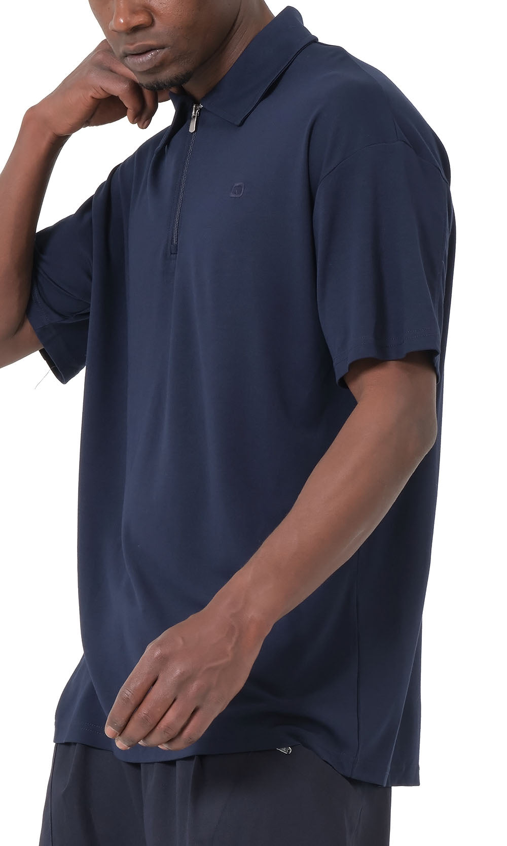 QL Oversized Zip Jersey Polo in Navy