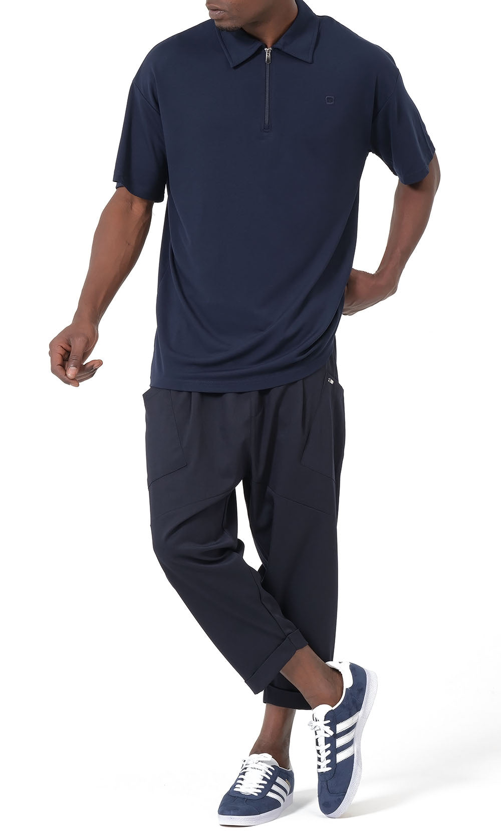 QL Oversized Zip Jersey Polo in Navy