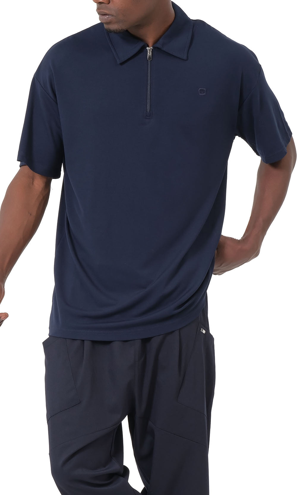 QL Oversized Zip Jersey Polo in Navy