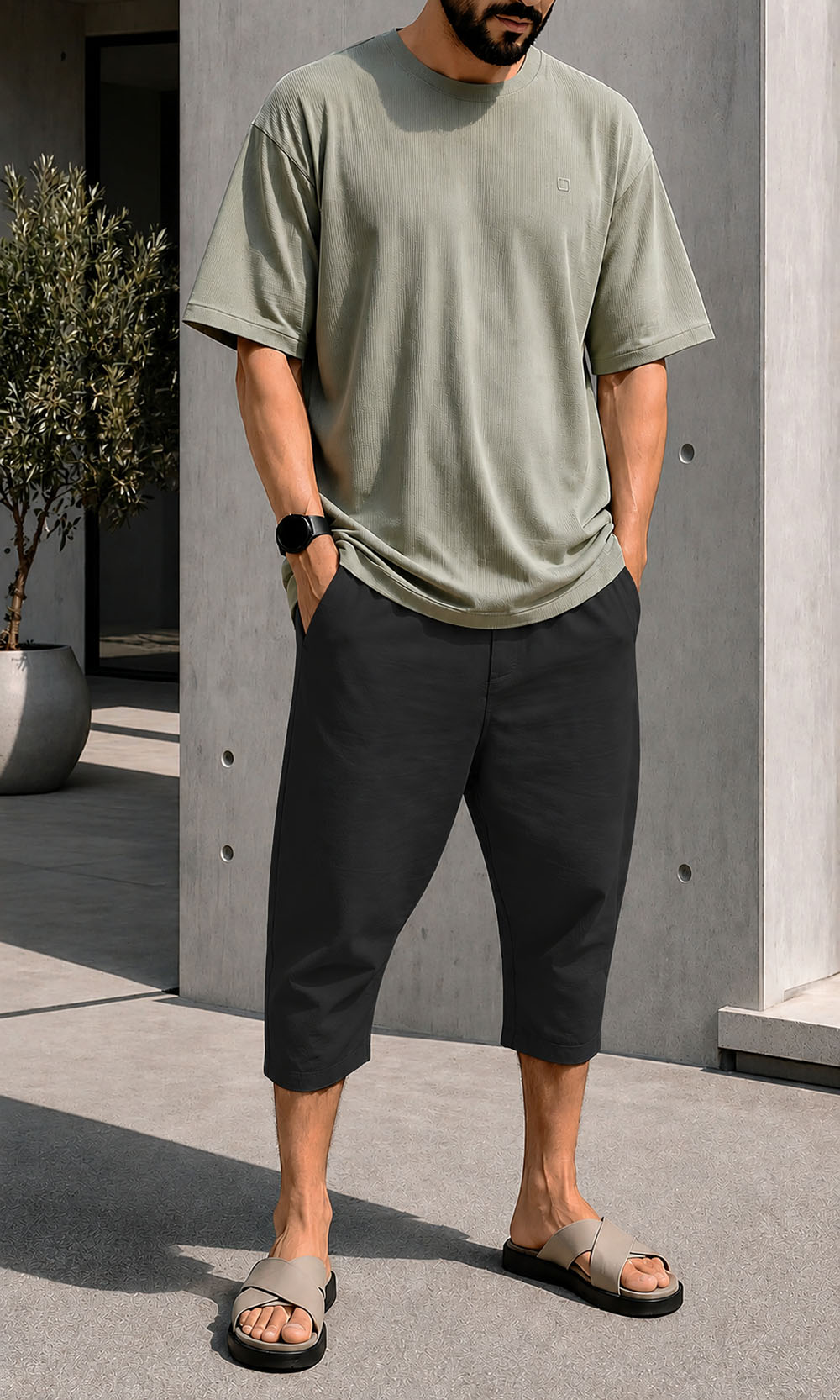 QTT3001 T-Shirt Oversized Waffle in Sage Green