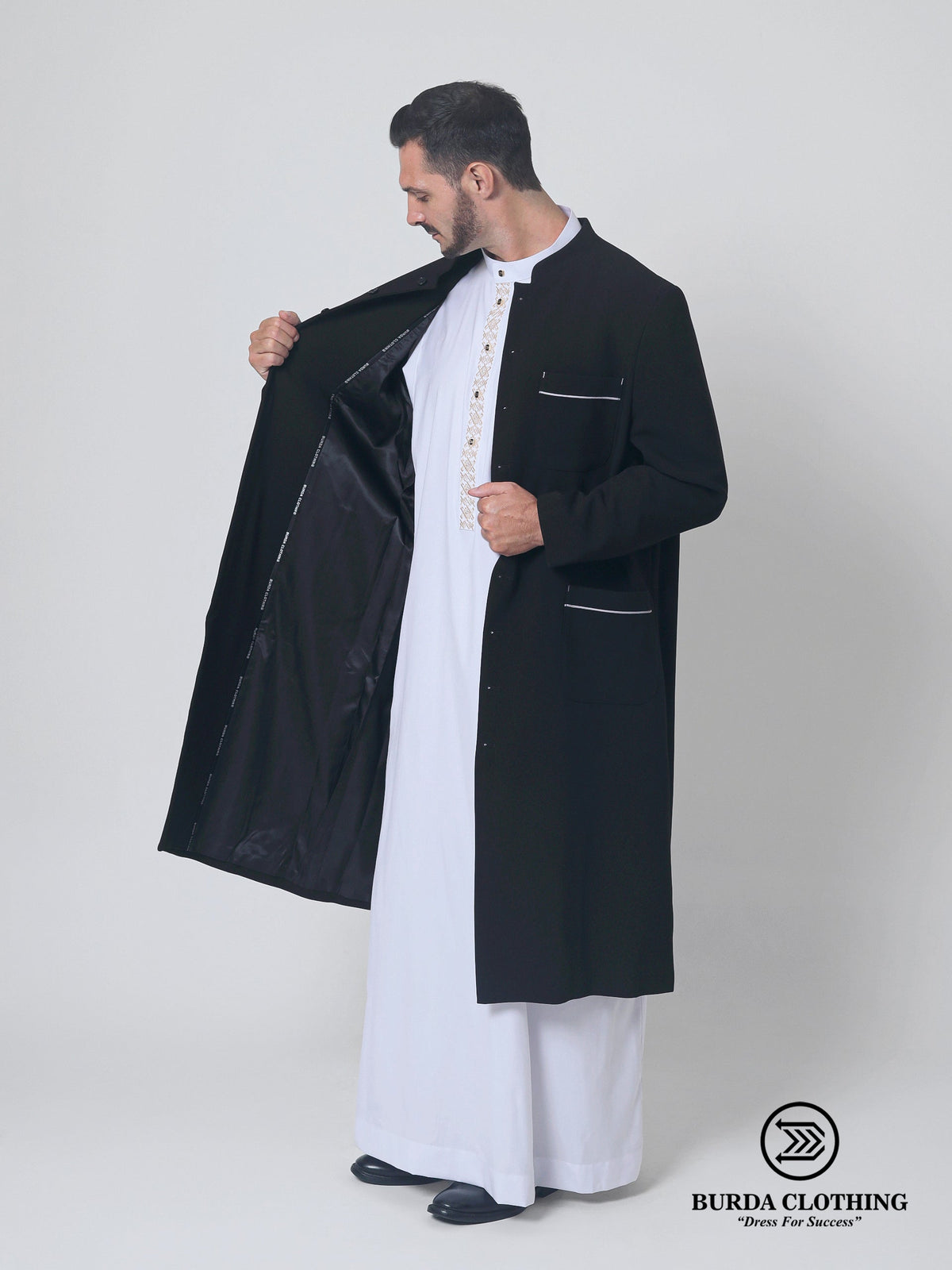 Contrast Black Overcoat