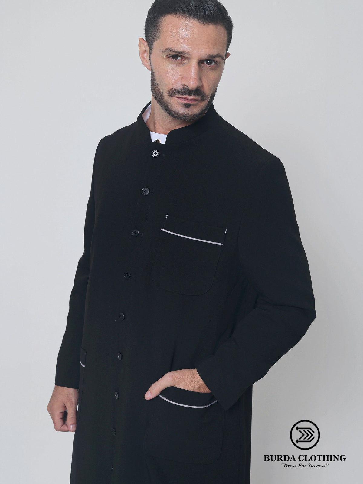 Contrast Black Overcoat