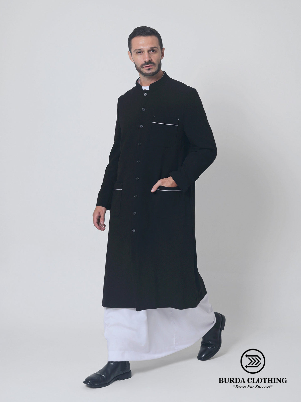 Contrast Black Overcoat