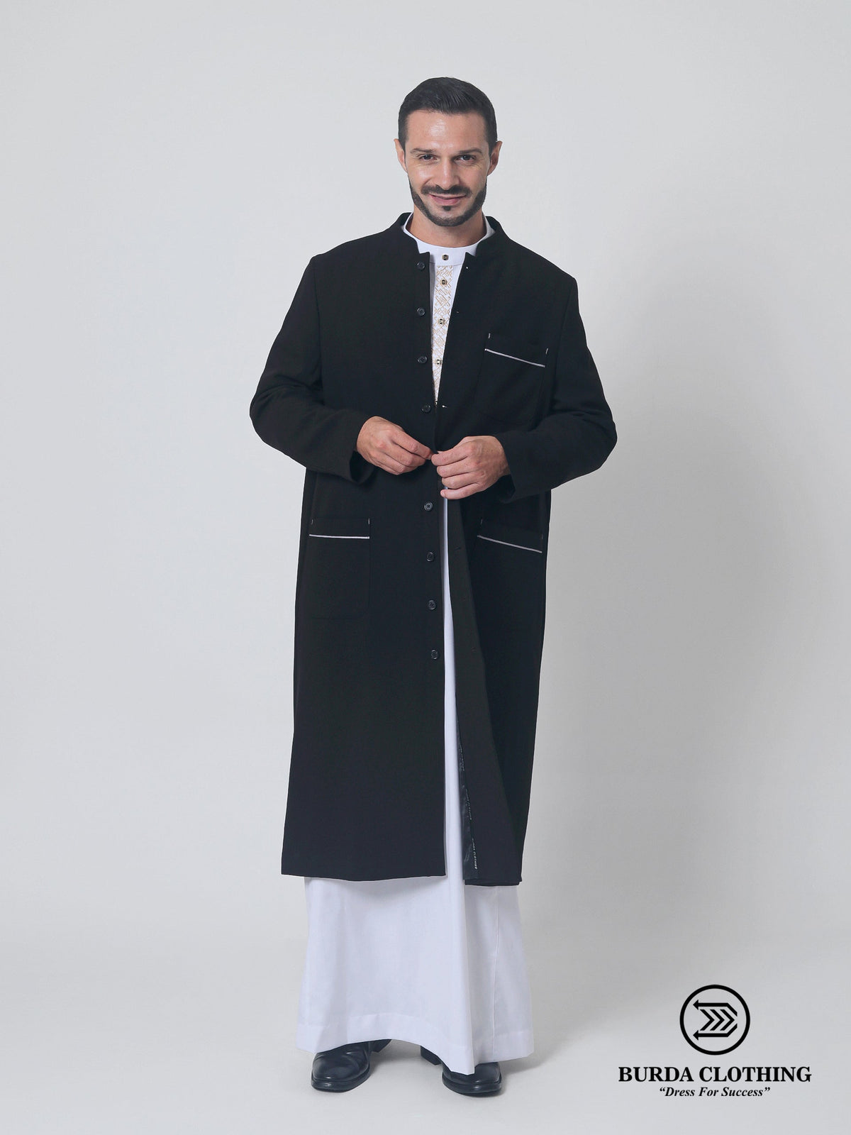 Contrast Black Overcoat