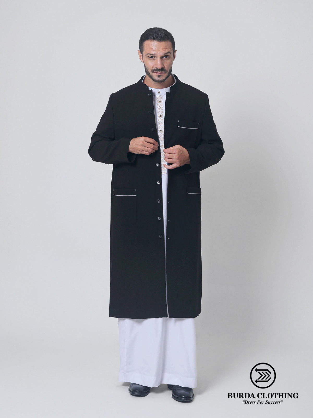 Contrast Black Overcoat